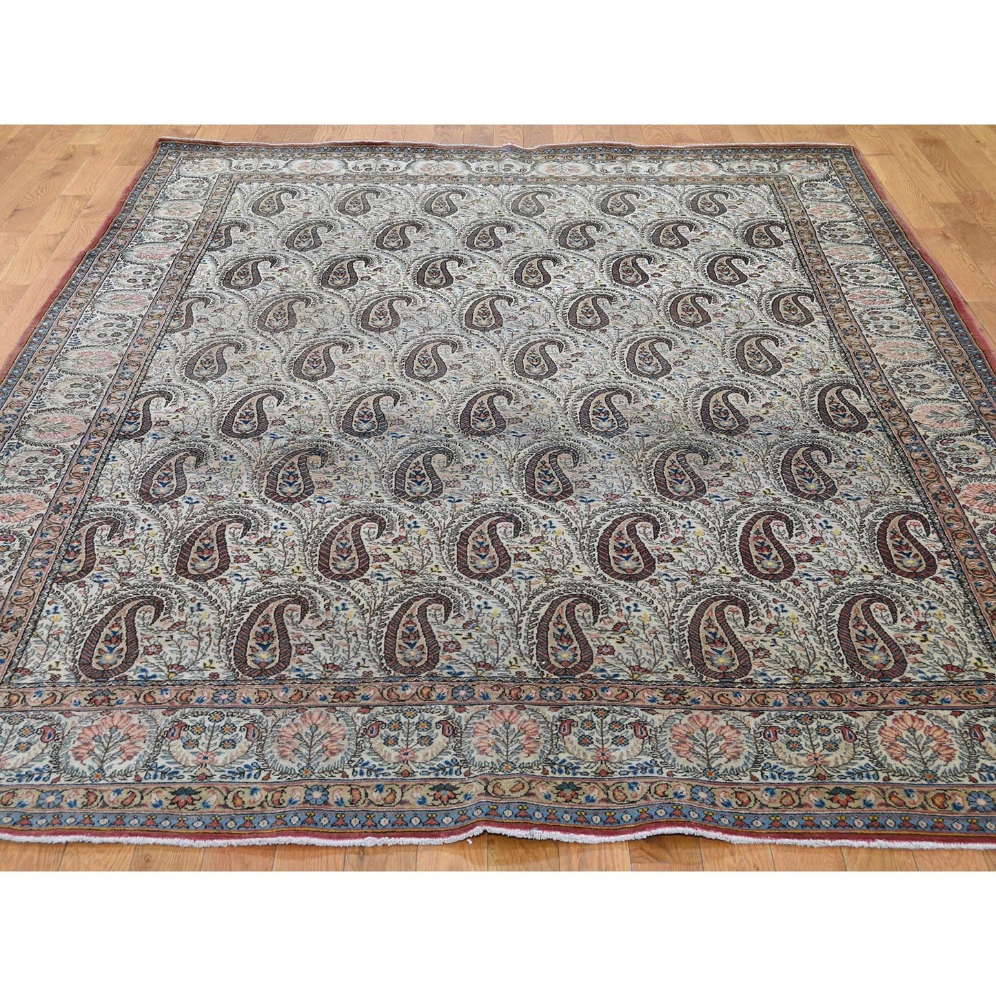 6'3"X8'9" Ivory Antique Good Condition Paisley Design Oriental Rug