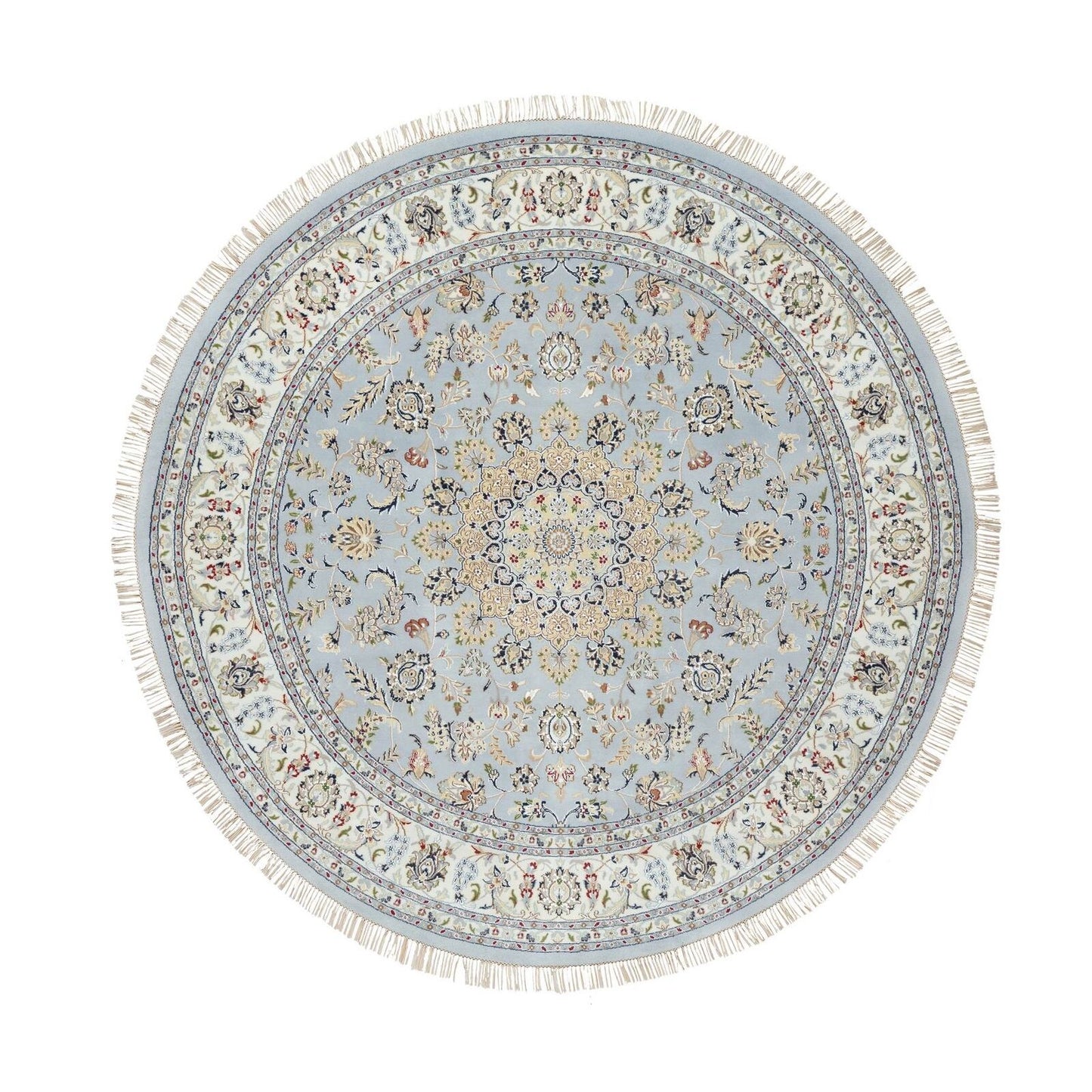 9'X9' Beau Blue Hand Knotted Nain Design 250 Kpsi 100% Wool Round Rug