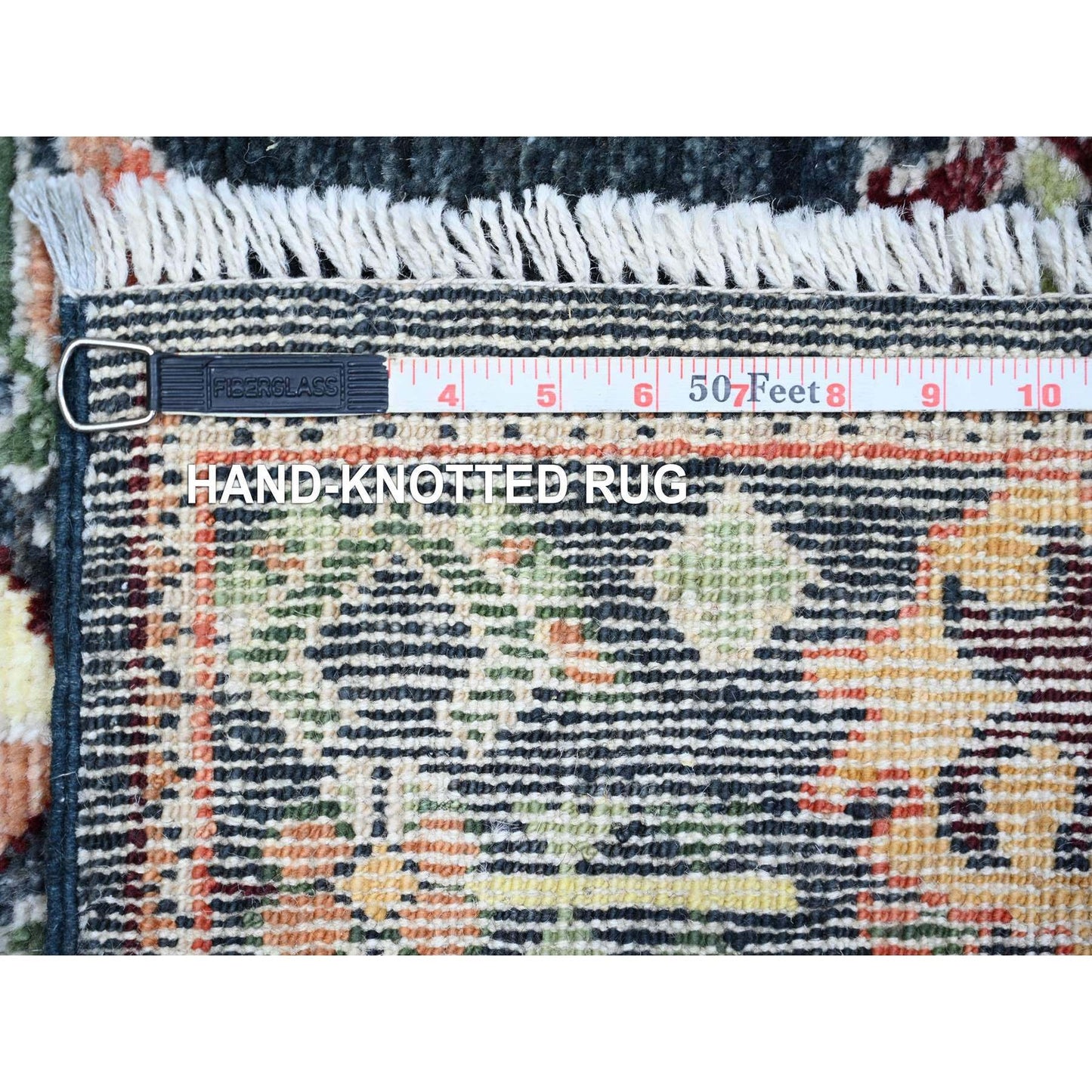 2'9"X9'9" True Black Wool Hand Knotted Afghan Angora Oushak Runner Rug