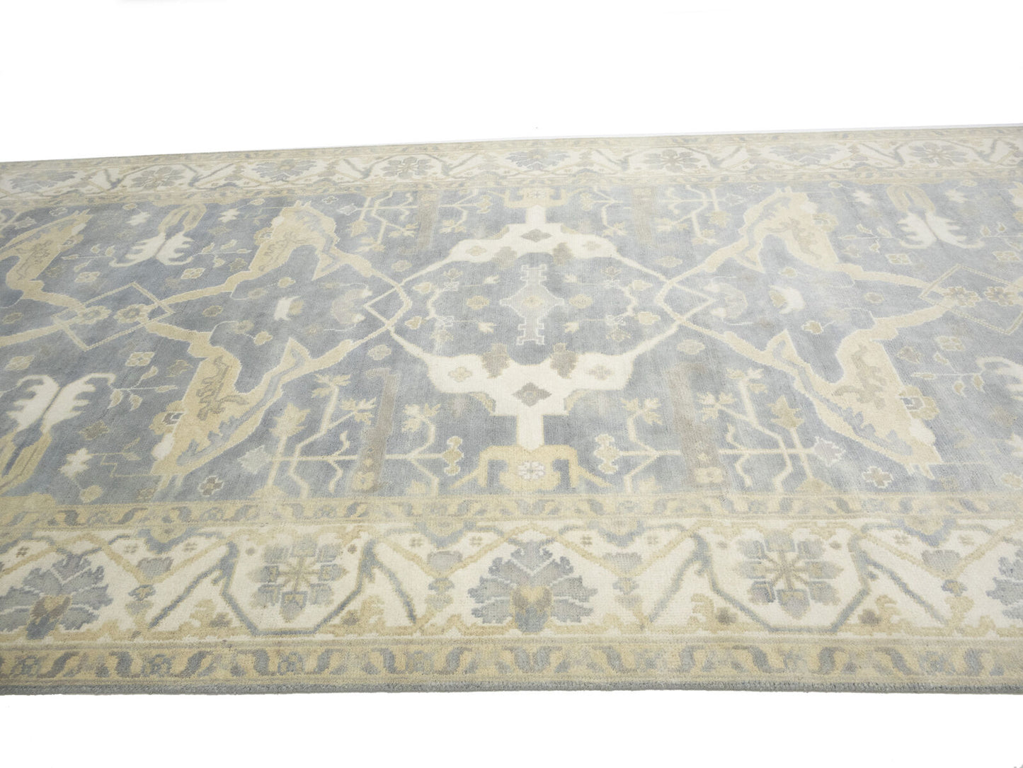 Muted Gray Floral Oushak Oriental Rug Handmade