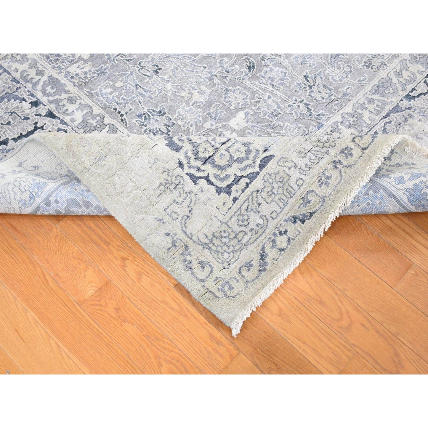 9'X12' Ash Gray Broken Kishoon Wool With Pure Silk Hand Knotted Rug