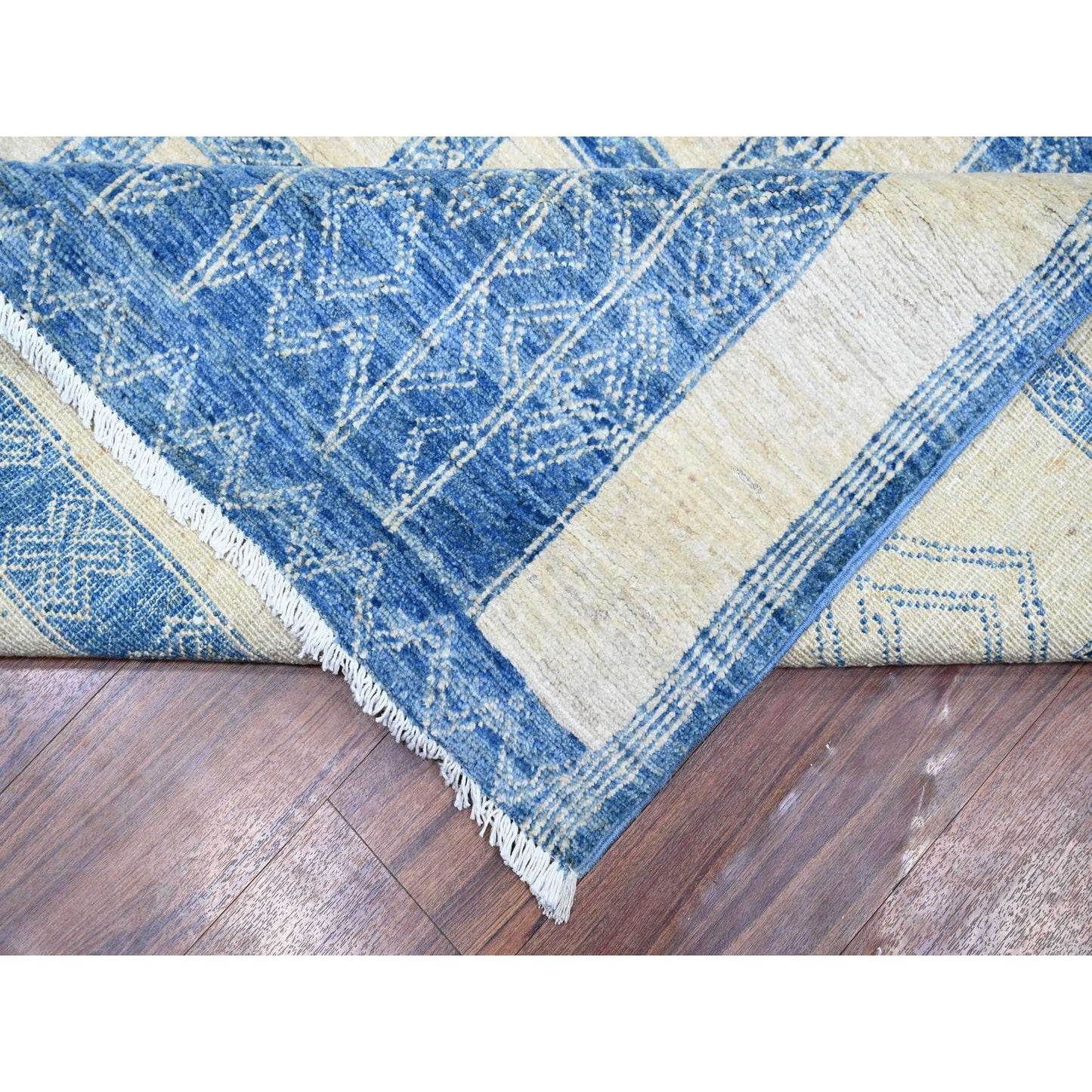 8'X9' Denim Blue Fine Peshawar Wool Hand Knotted Oriental Rug