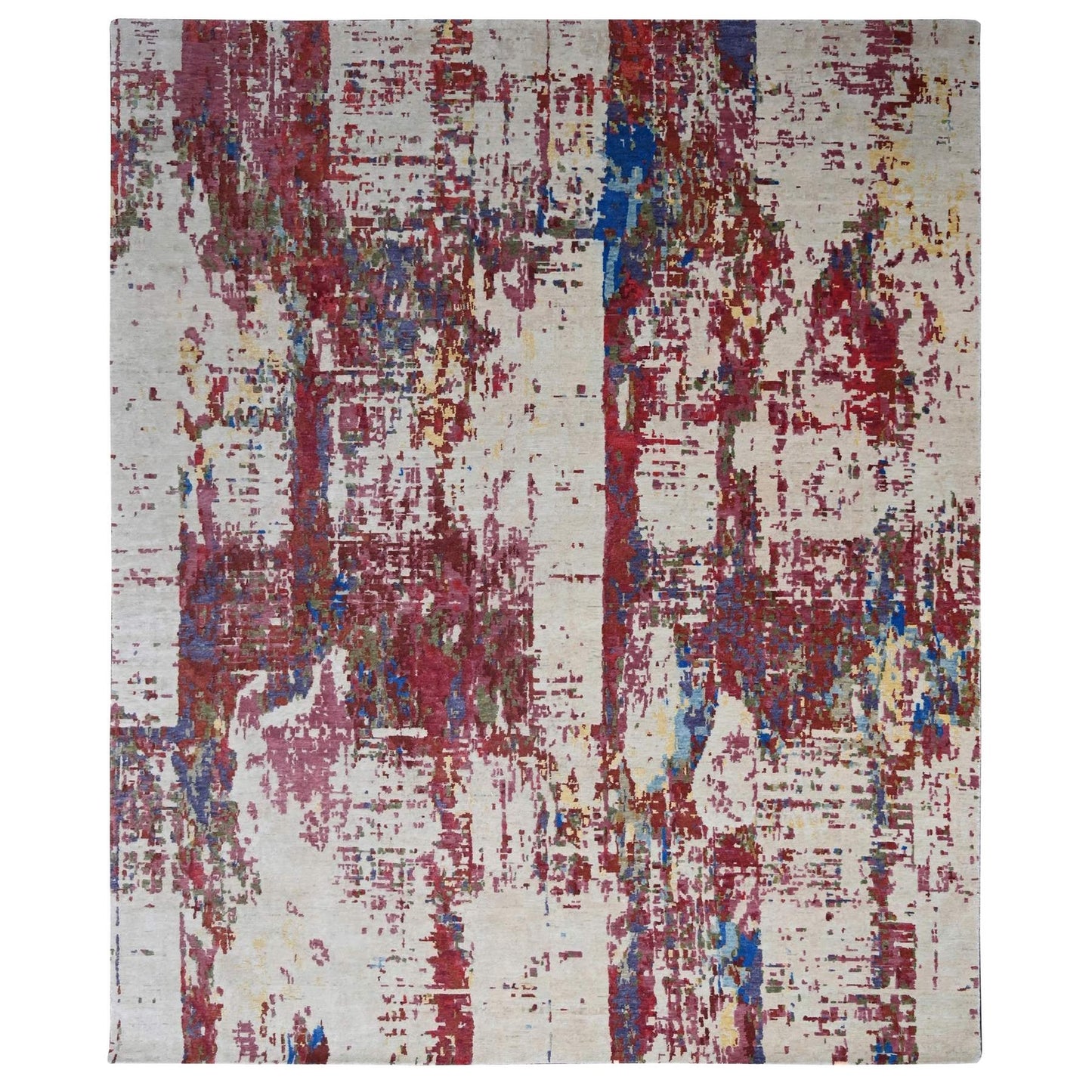 9'3"X12'2" Accessible Beige Pure Wool Abstract Design Hand Knotted Rug