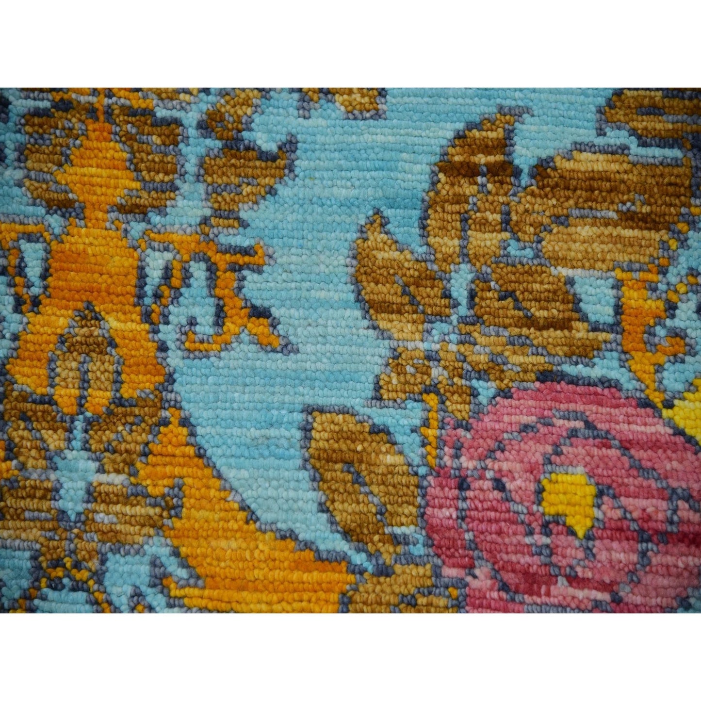 Powder Blue Arts And Craft 100% Wool Hand Knotted Oversized Oriental Rug