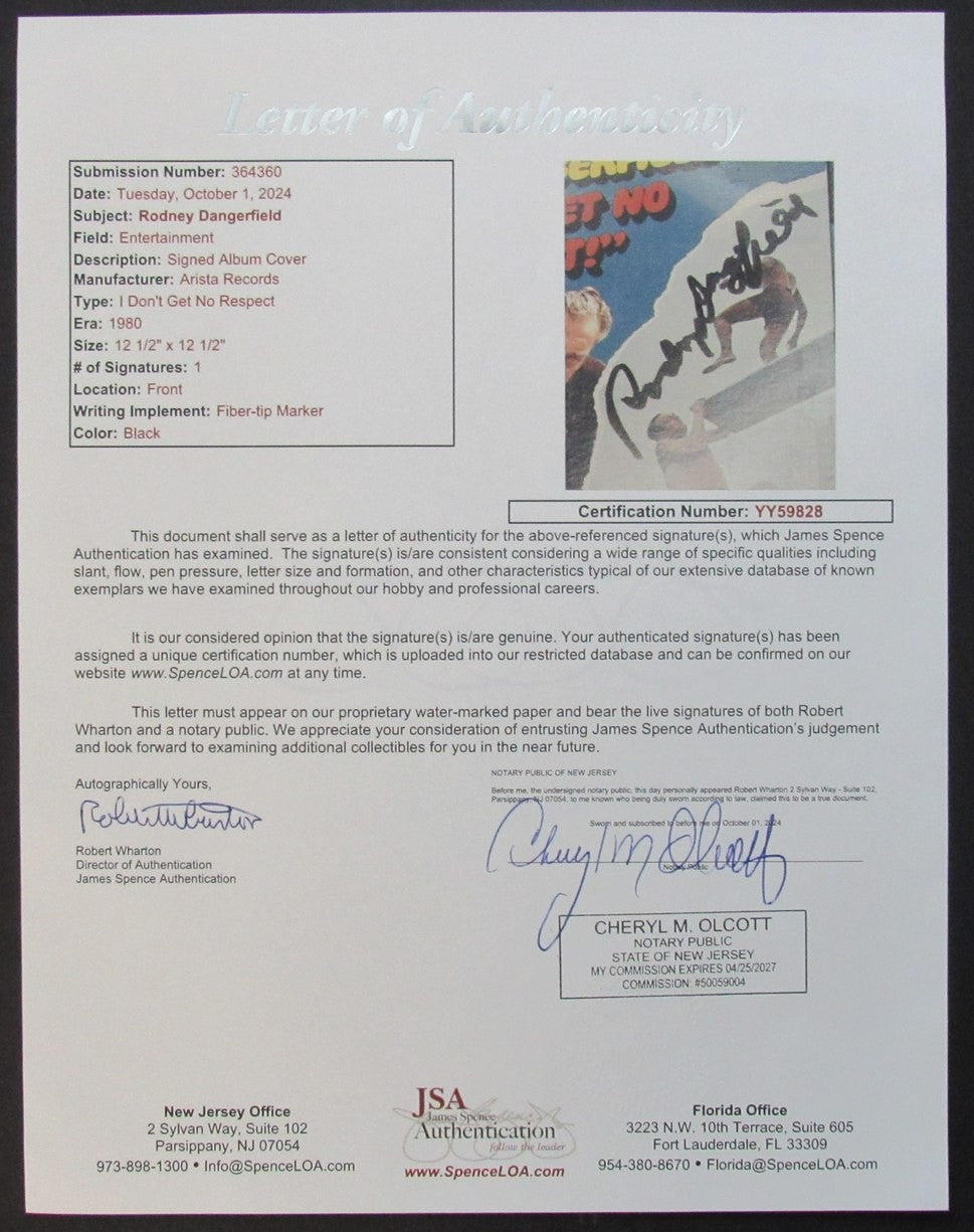 Rodney Dangerfield Signed/Auto I Don't Get No Respect Album LP Vinyl JSA 201225