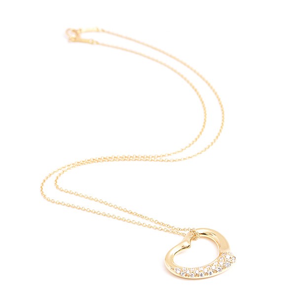 Tiffany & Co. Open Heart Pav Diamond Pendant Necklace 750Yg