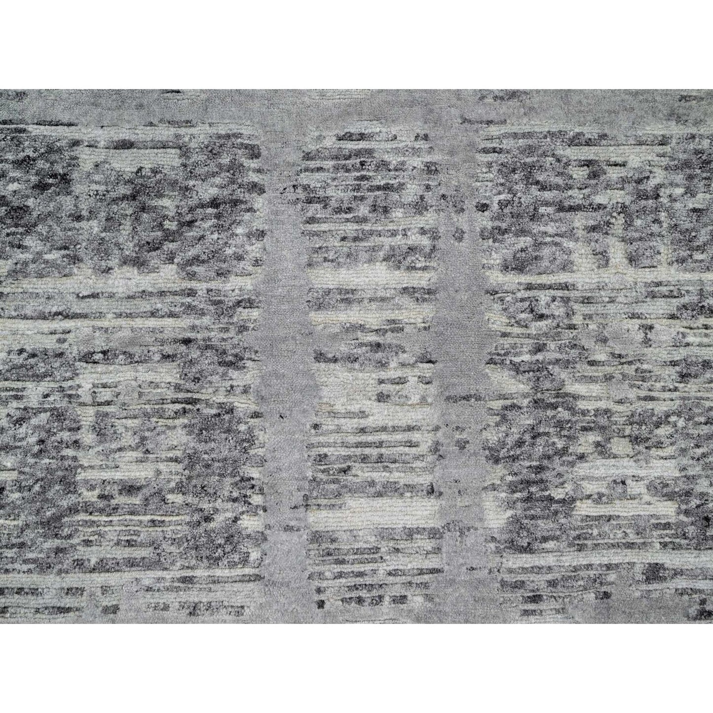 2'6"X11'8" Gray Undyed Natural Wool Hand Knotted Modern Design Runner Rug