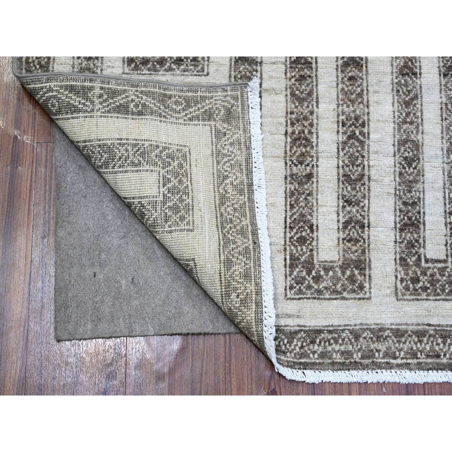 3'10"X9'7" Taupe Brown Hand Knotted Wool Fine Peshawar Oriental Rug