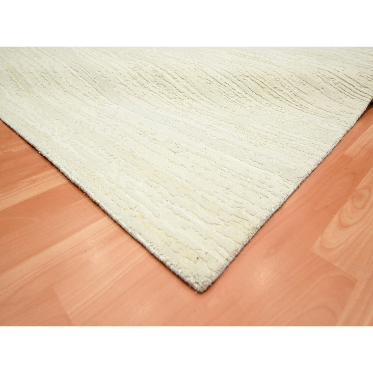 9'X11'10" Chiffon White Plain Solid Design Textured Wool Hand Knotted Rug