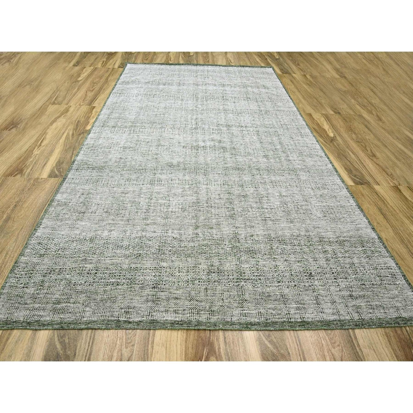 9'X12'1" White With Green Oxidized Grass Design Wool Hand Knotted Rug