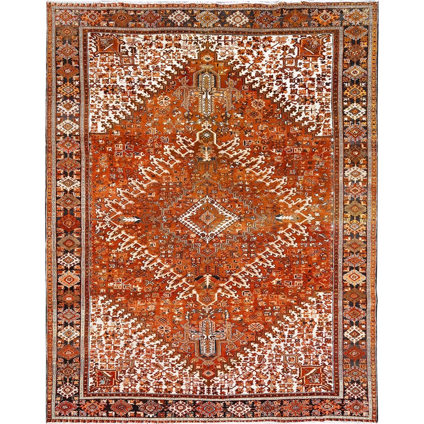 10'2"X13' Orange Semi Antique Zoroastrian Heris Worn Wool Handknotted Rug