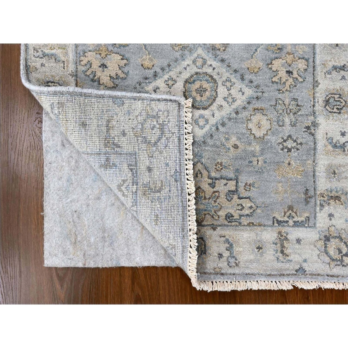 2'9"X21'10" Misty Gray Pure Wool Hand Knotted Karjihooz Design Runner Rug