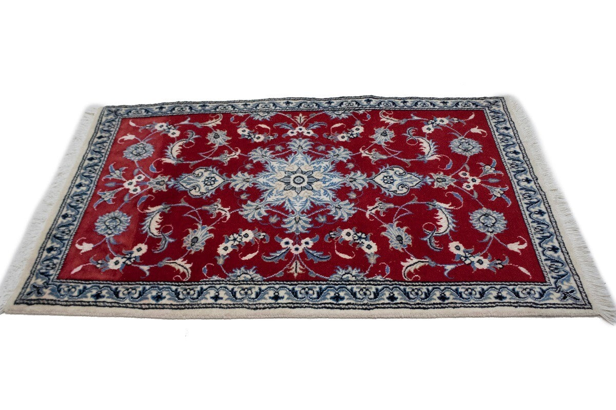 Hand-Knotted Red Area Rug Classic Floral Design