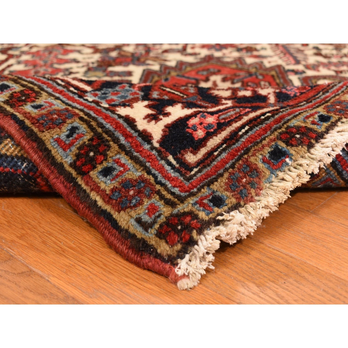 11'X13' Rose Red Zoroastrian Heris Clean Wool Hand Knotted Squarish Rug