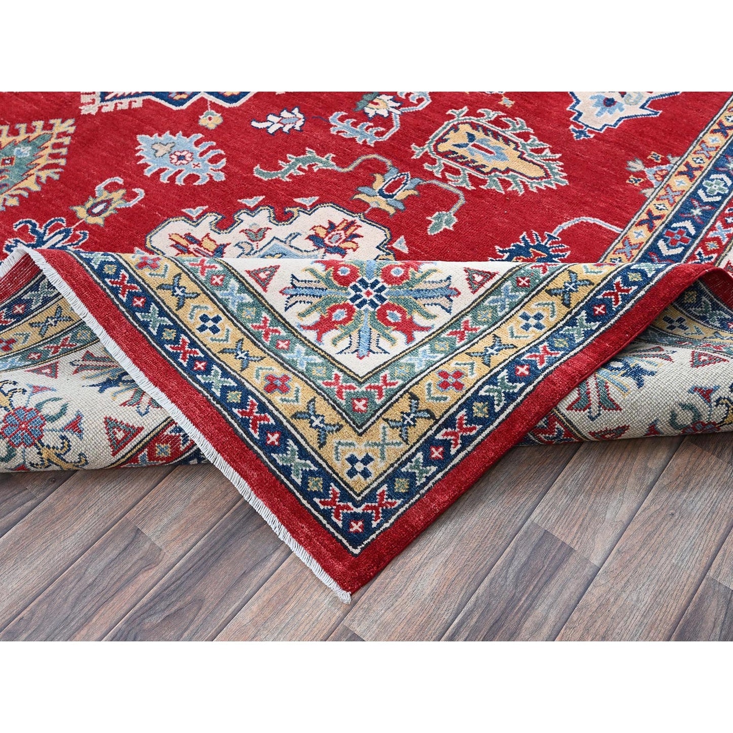 9'9"X14' Red Kazak With Tribal Medallions Design Hand Knotted Soft Wool Rug