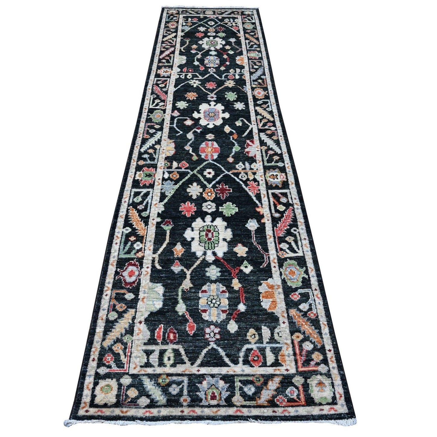 2'10"X12' Eerie Black Tribal Design Angora Oushak Runner Oriental Rug