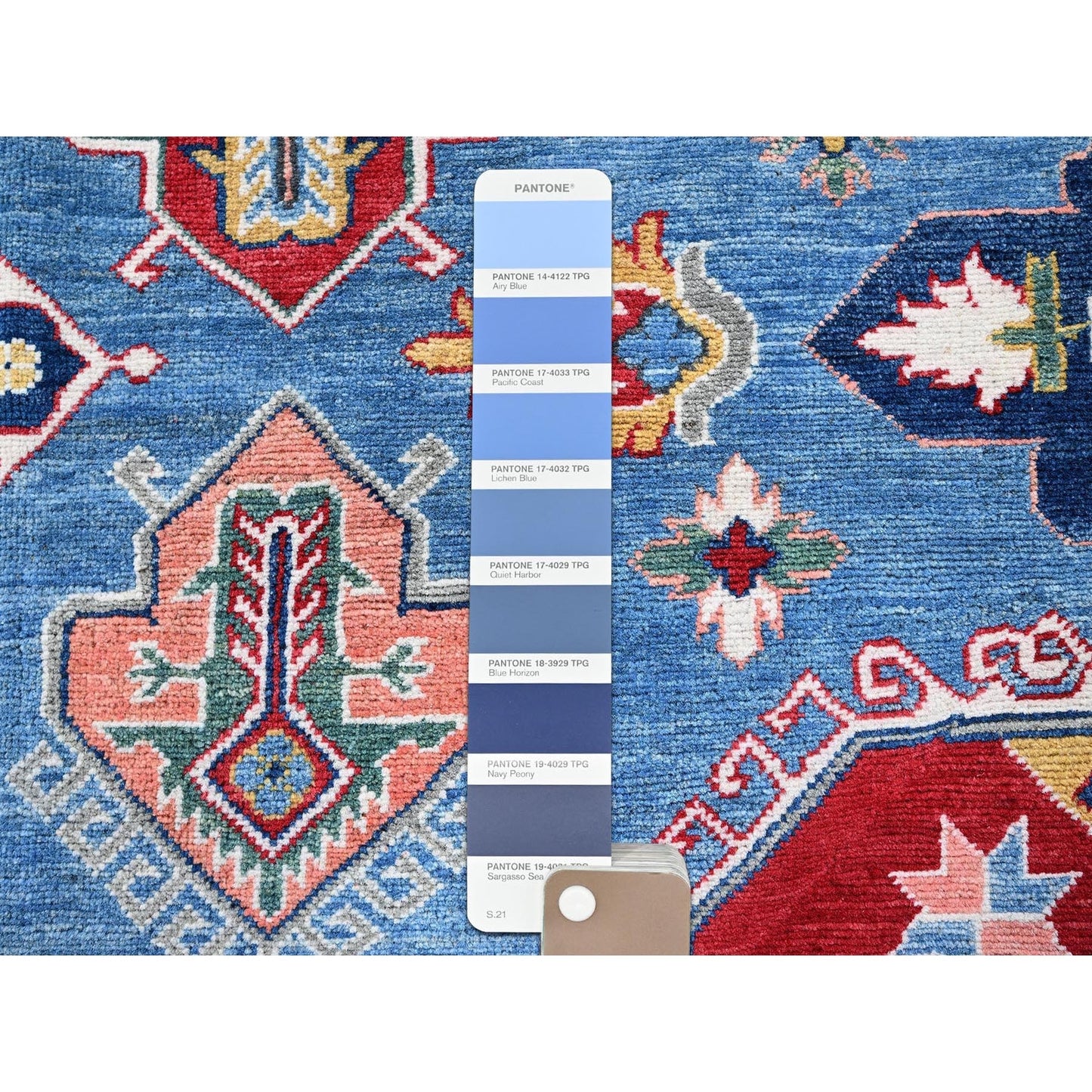 8'10"X11'8" Blue Kazak With Geometric Design Hand Knotted Soft Wool Rug