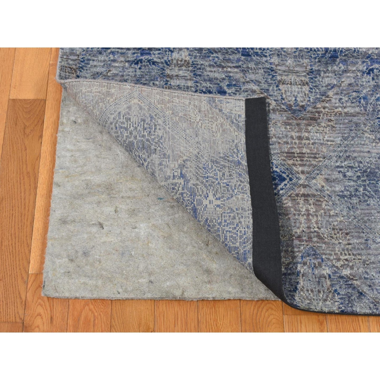 9'X12' Wolf Gray Broken Rosette Design Wool And Silk Hand Knotted Rug