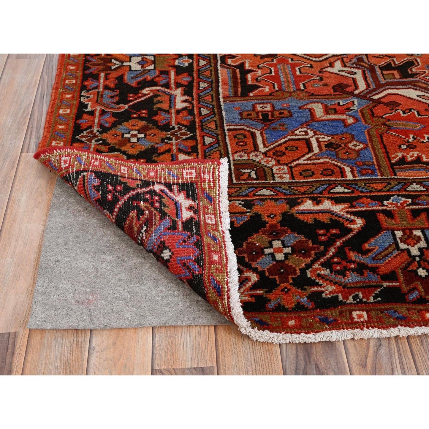 10'1"X13'2" Red Semi Antique Zoroastrian Heris Worn Wool Hand Knotted Rug
