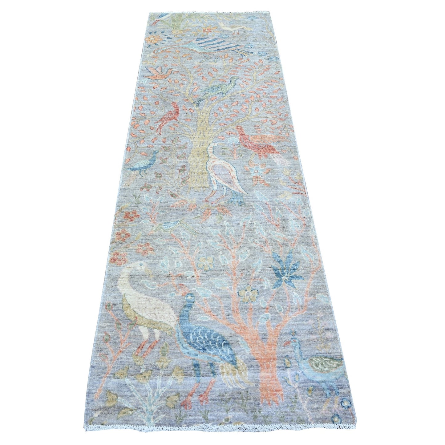 2'7"X8'3" Blue Gray 100% Wool Hand Knotted Afghan Peshawar Round Rug