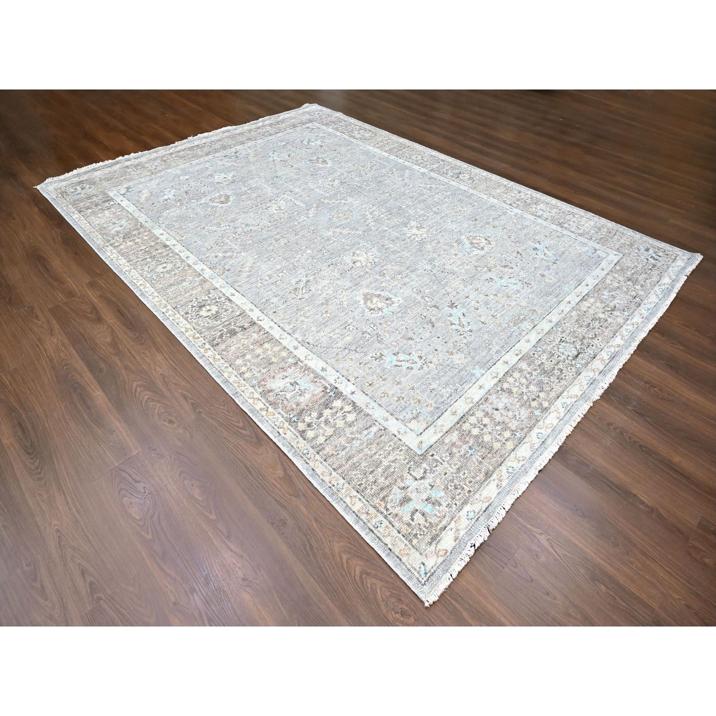 9'X12'1" Medium Gray Oushak Design Hand Knotted All Wool Oriental Rug
