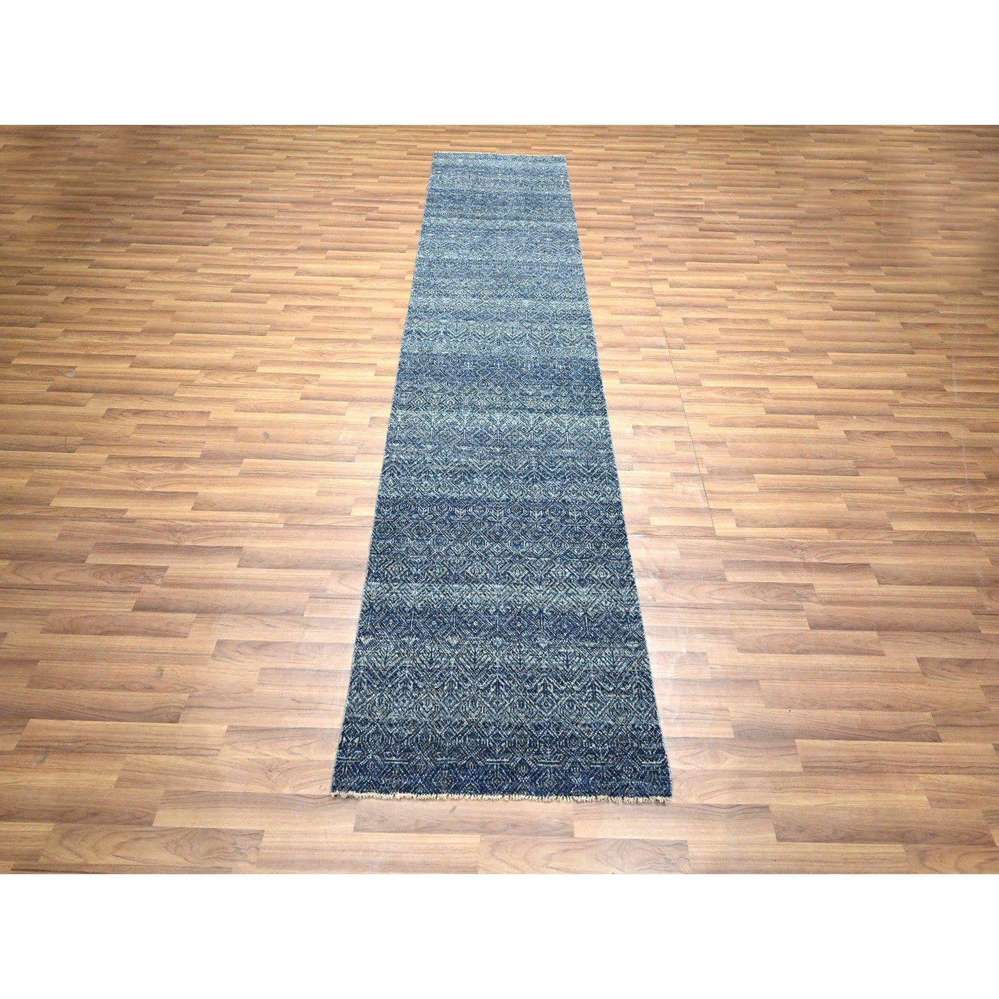2'7"X10'2" Blue Kohinoor Herat Pattern Soft Wool Hand Knotted Runner Rug