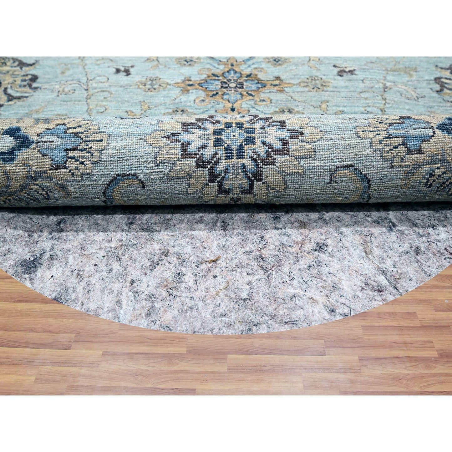 11'10"X11'10" Blue Shah Abbas Vines Design Hand Knotted Wool Round Rug