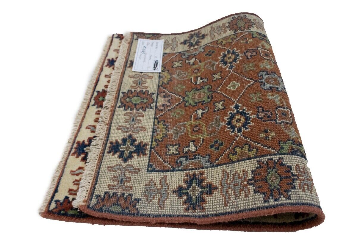 Small Hand-Knotted Floral Area Rug Oriental