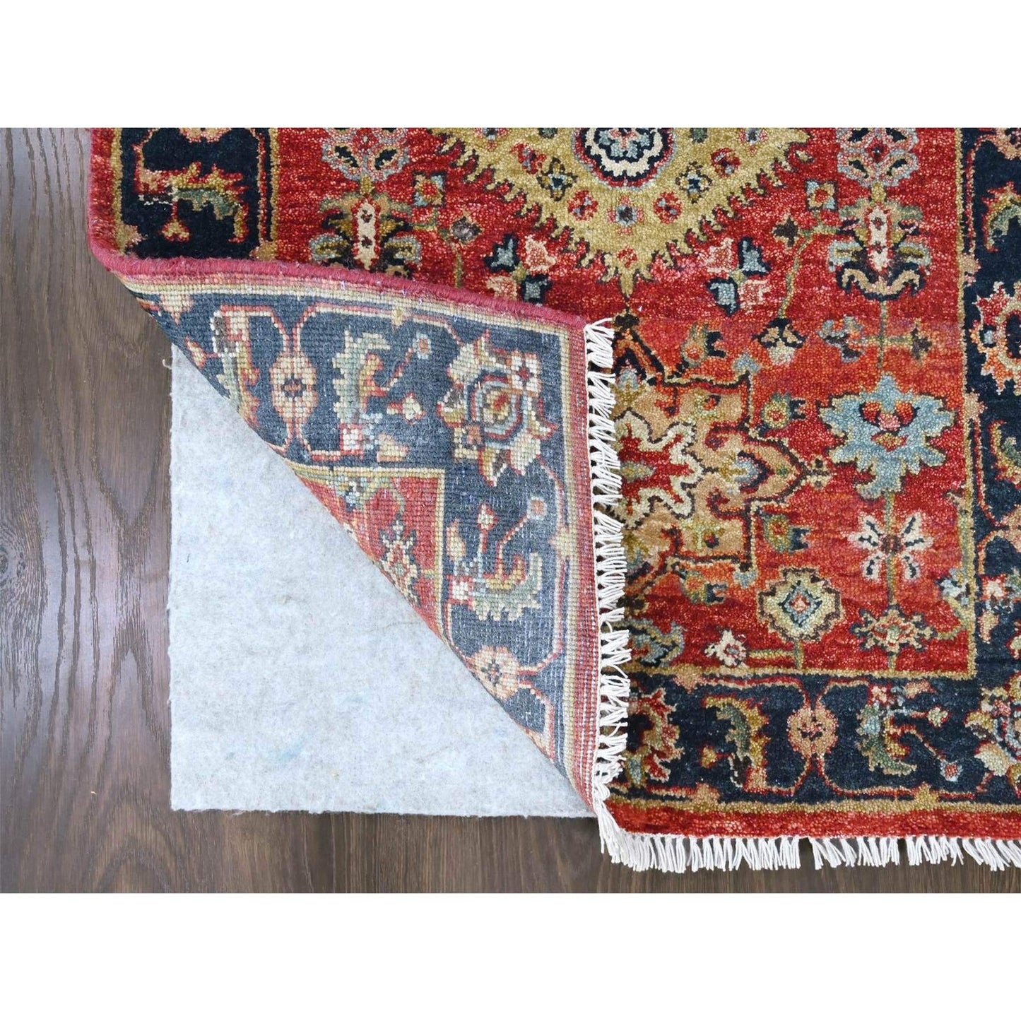 2'7"X8'2" Red Karjihooz Medallions Design Hand Knotted Soft Wool Runner