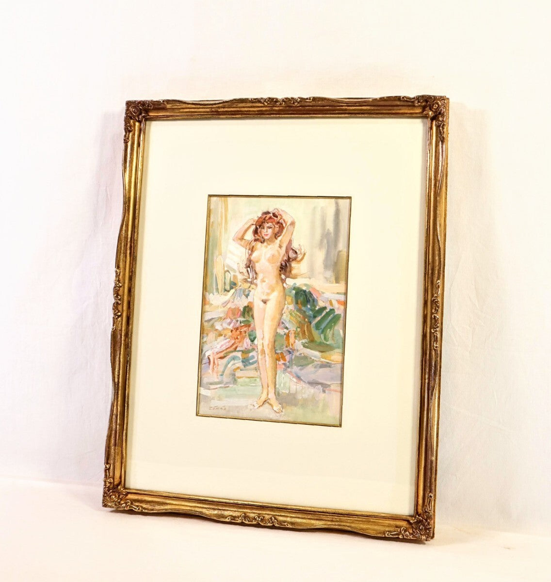 Erno Zorad "Relaxation" Signed Watercolor Nude Painting - Rare Hungary Artist