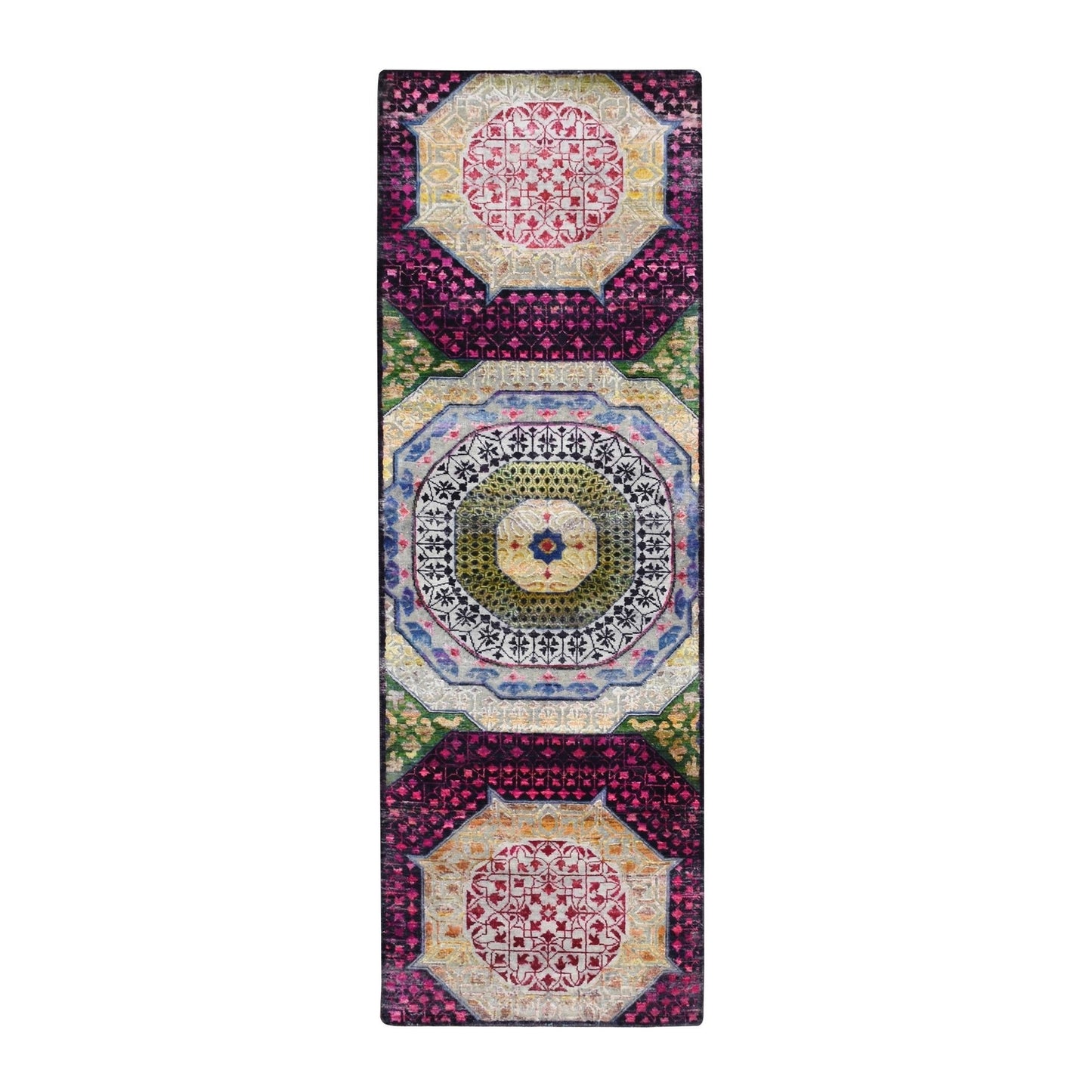 2'9"X8'1" Salsa Red Silk With Wool Mamluk Design Hand Knotted Runner Rug