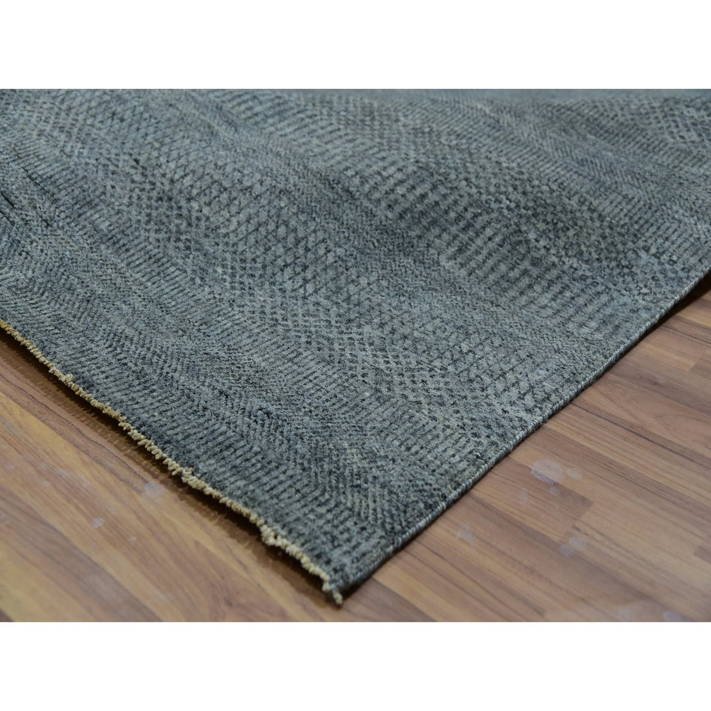 12'X12' Krypton Gray Hand Knotted Modern Grass Design Square Oriental Rug