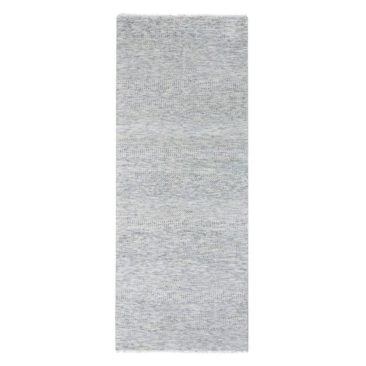 4'X10'1" Gray 100% Undyed Wool Grass Design Hand Knotted Wide Runner Rug