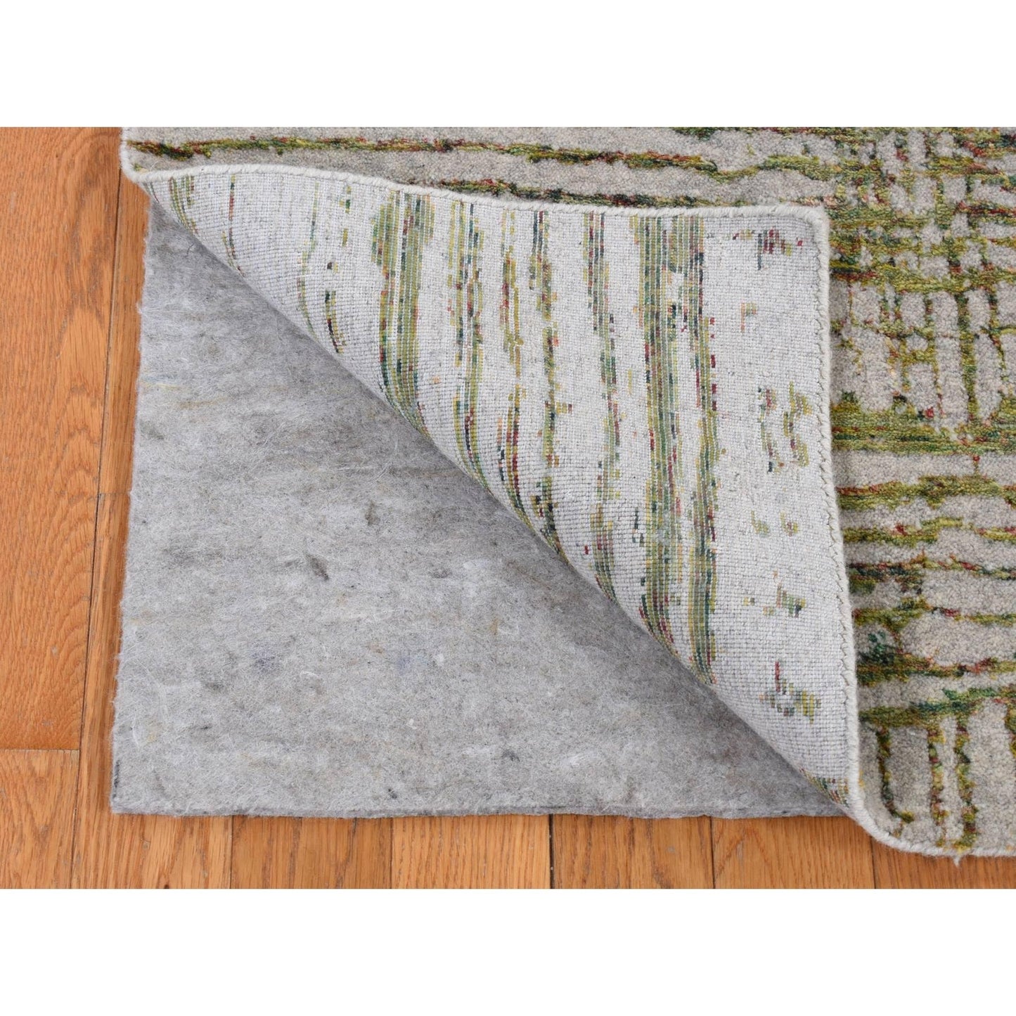 6'X8'9" Goose Gray Modern Fine Jacquard Hand Loomed Wool And Art Silk Rug
