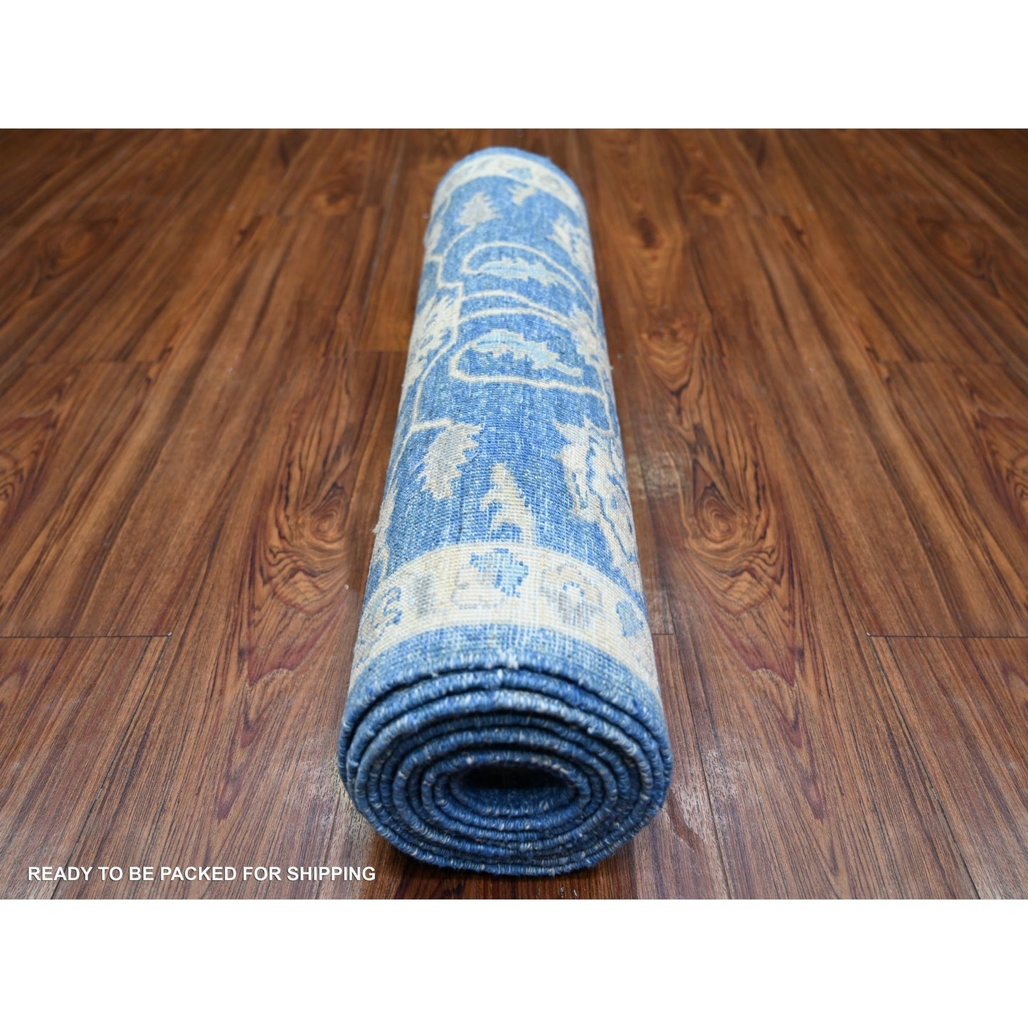 2'8"X11'8" Blue Soft Wool Hand Knotted Finer Peshawar Runner Rug