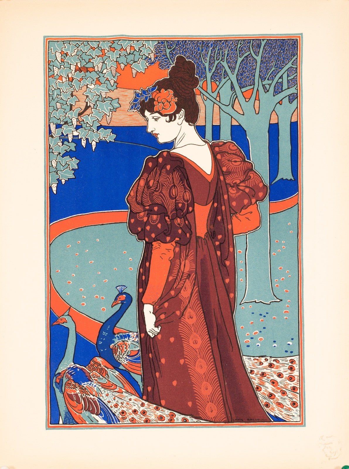 Louis Rhead La Femme Au Paon (1897) Original Lithograph Lestampe Moderne