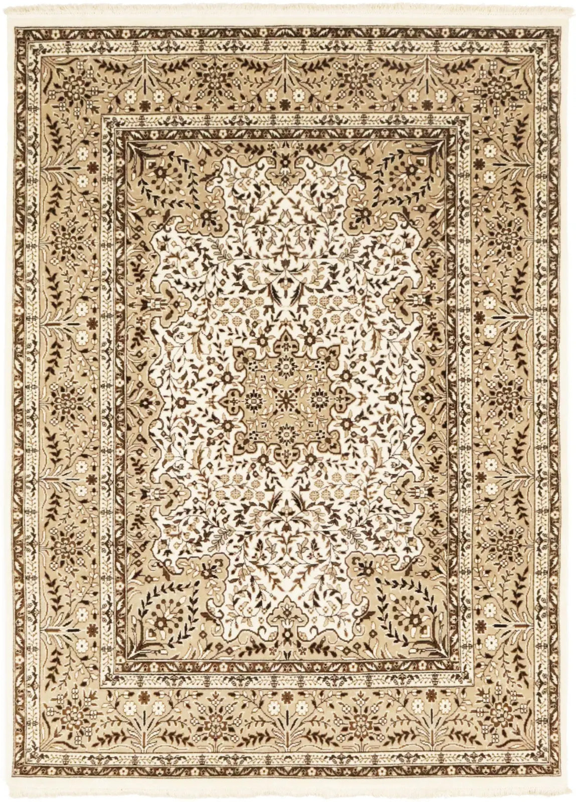 Handmade Vintage Style Cream Floral Kirman Rug
