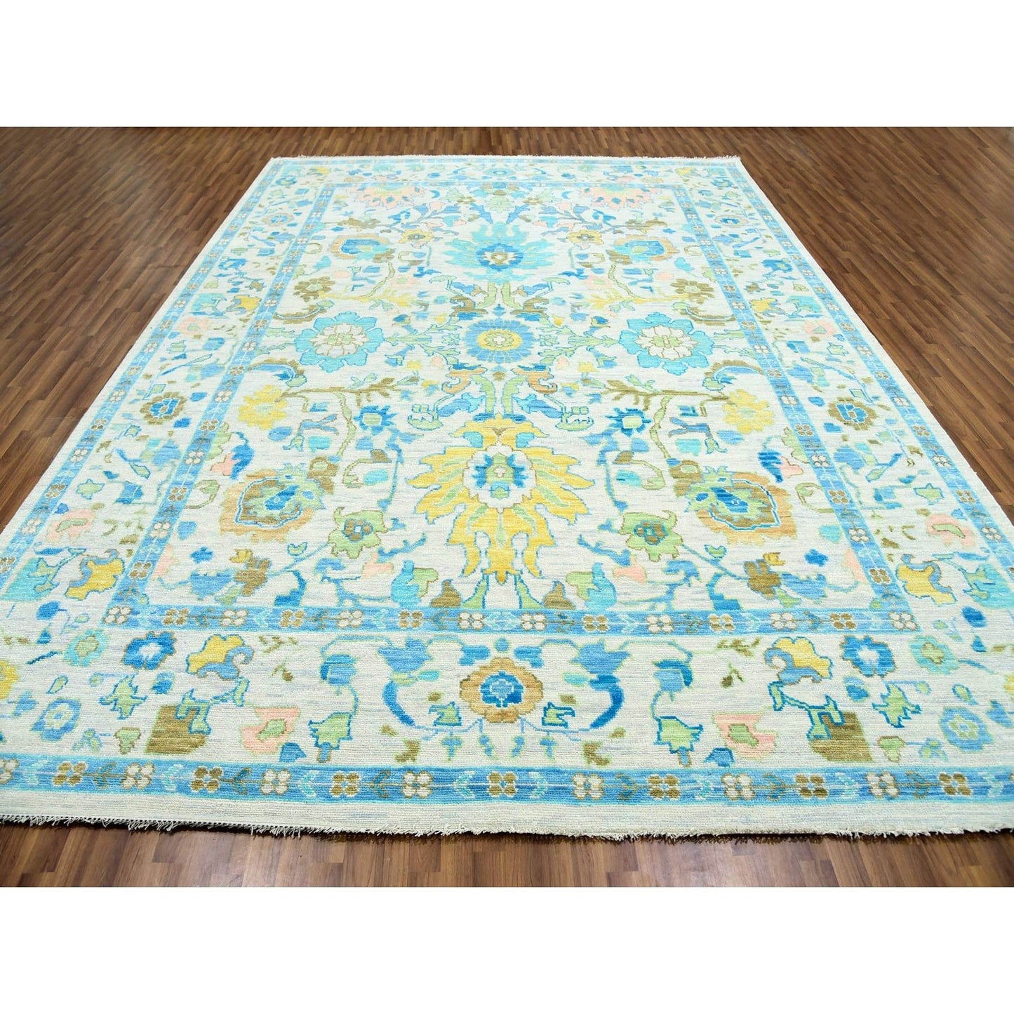 10'2"X14' Frost Ivory Hand Knotted Oushak Weave And Design Pure Wool Rug