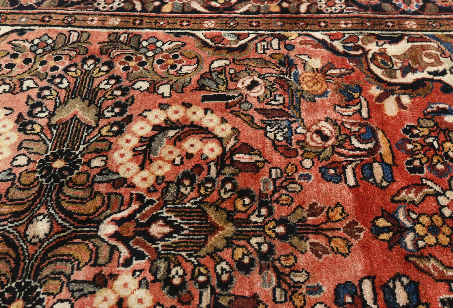 Handmade Semi Antique Tribal Rug Muted Red Floral