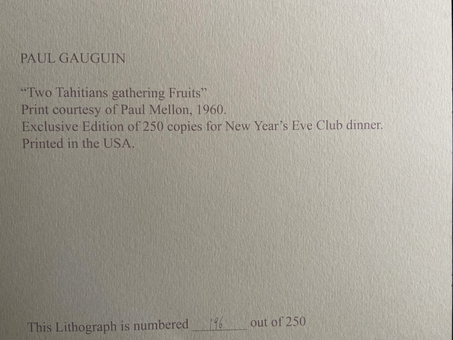 Paul Gauguin Lithograph 1960 Coa Signed Numbered
