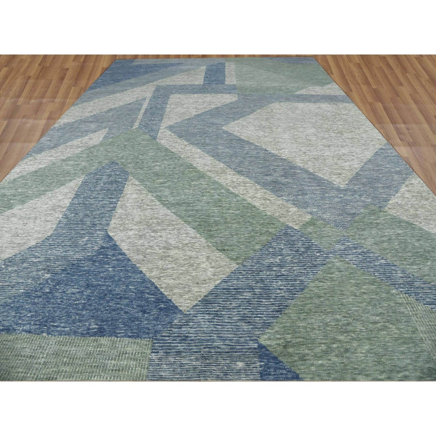 12'2"X18'3" Green Art Deco Collection Wool Hand Knotted Oversized Rug