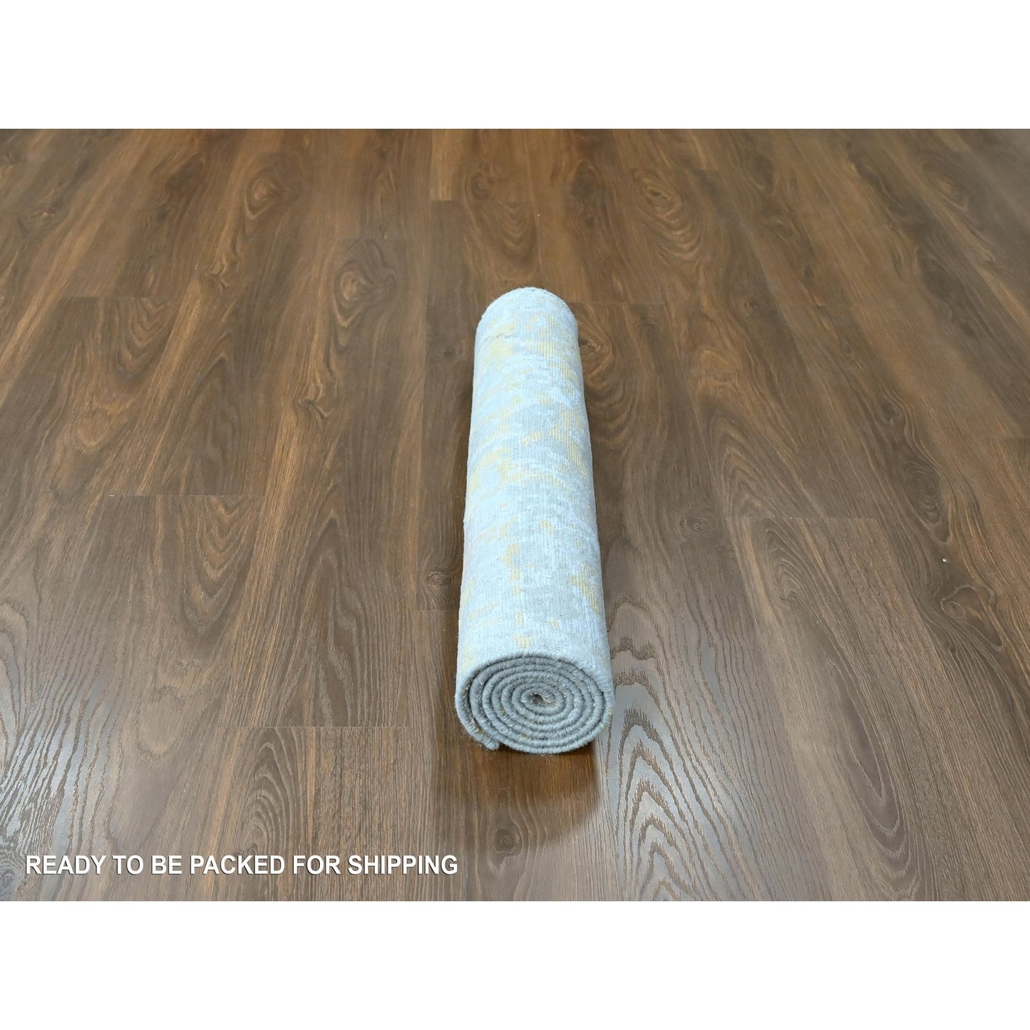 2'6"X6' Beige Abstract Design Wool-Silk Hand Knotted Runner Oriental Rug