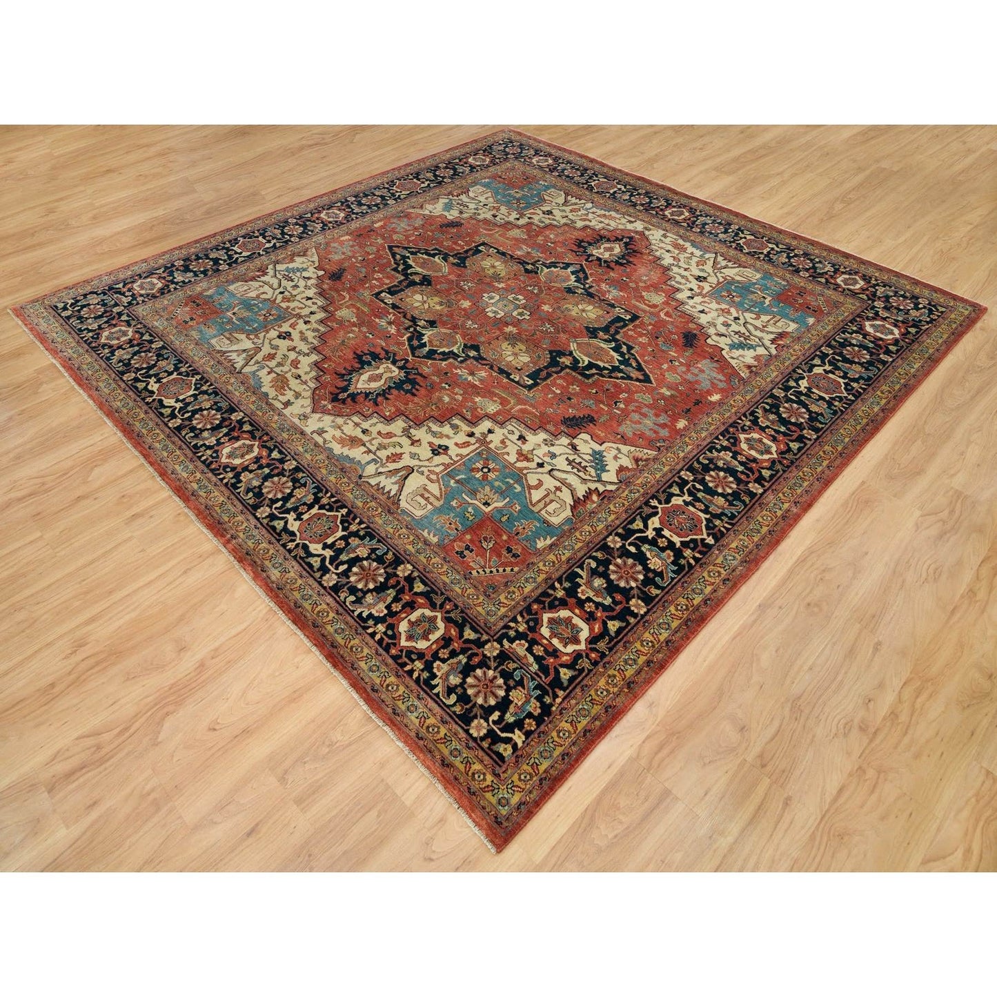 10'X10' Red Hand Knotted Heris Re-Creation Wool Square Oriental Rug