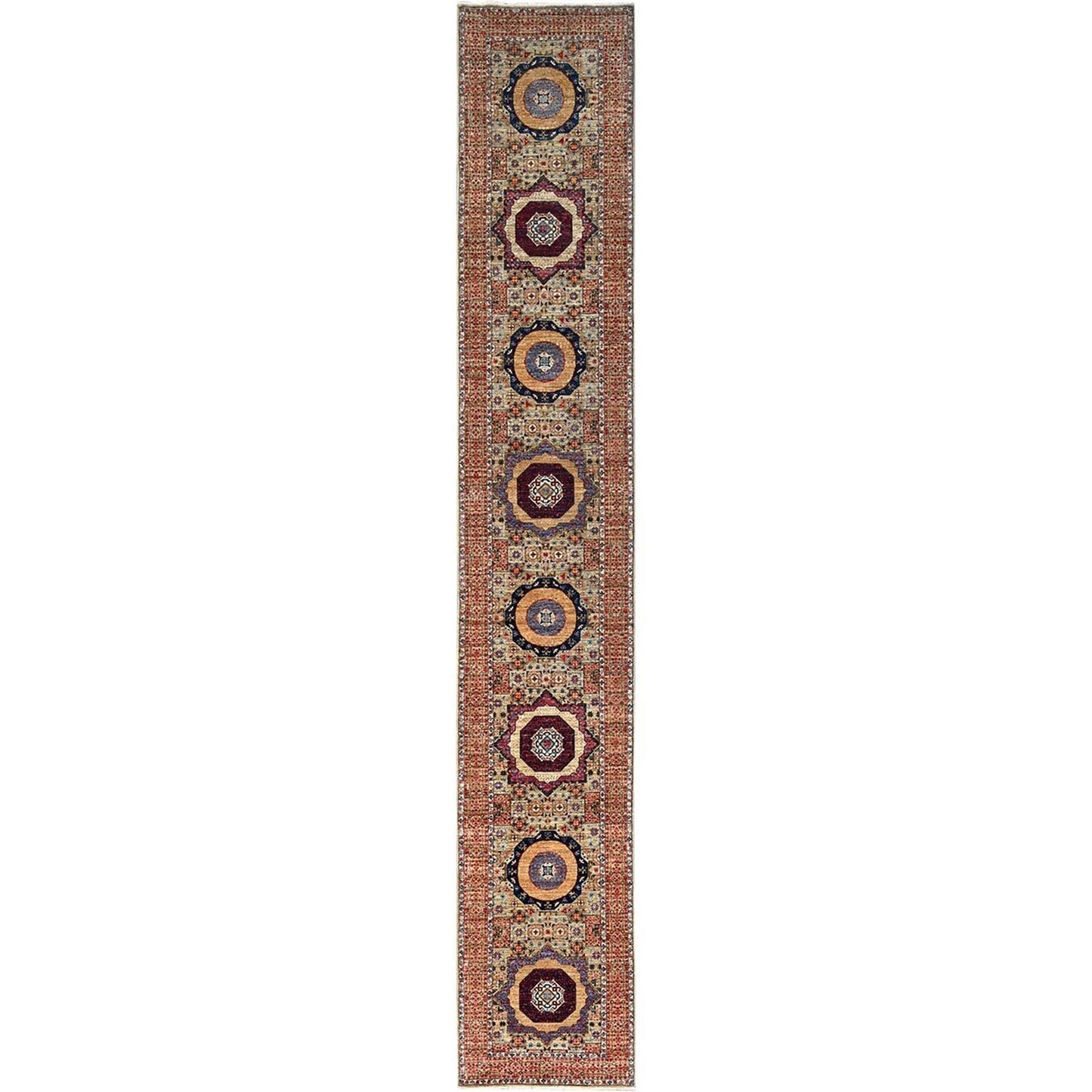 2'7"X15'10" Brown Hand Knotted Wool Mamluk Dynasty Xl Runner Oriental Rug