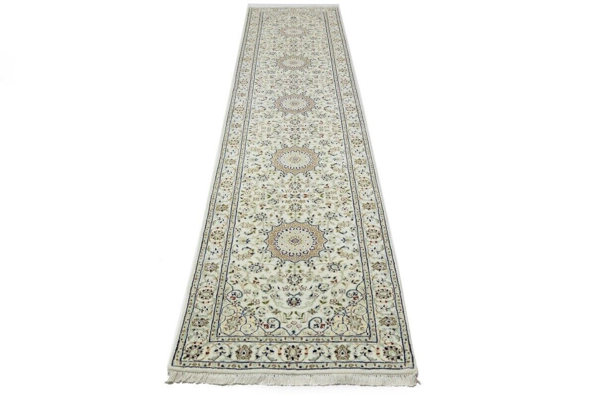 Handmade Indo-Nain Floral Medallion Runner Rug