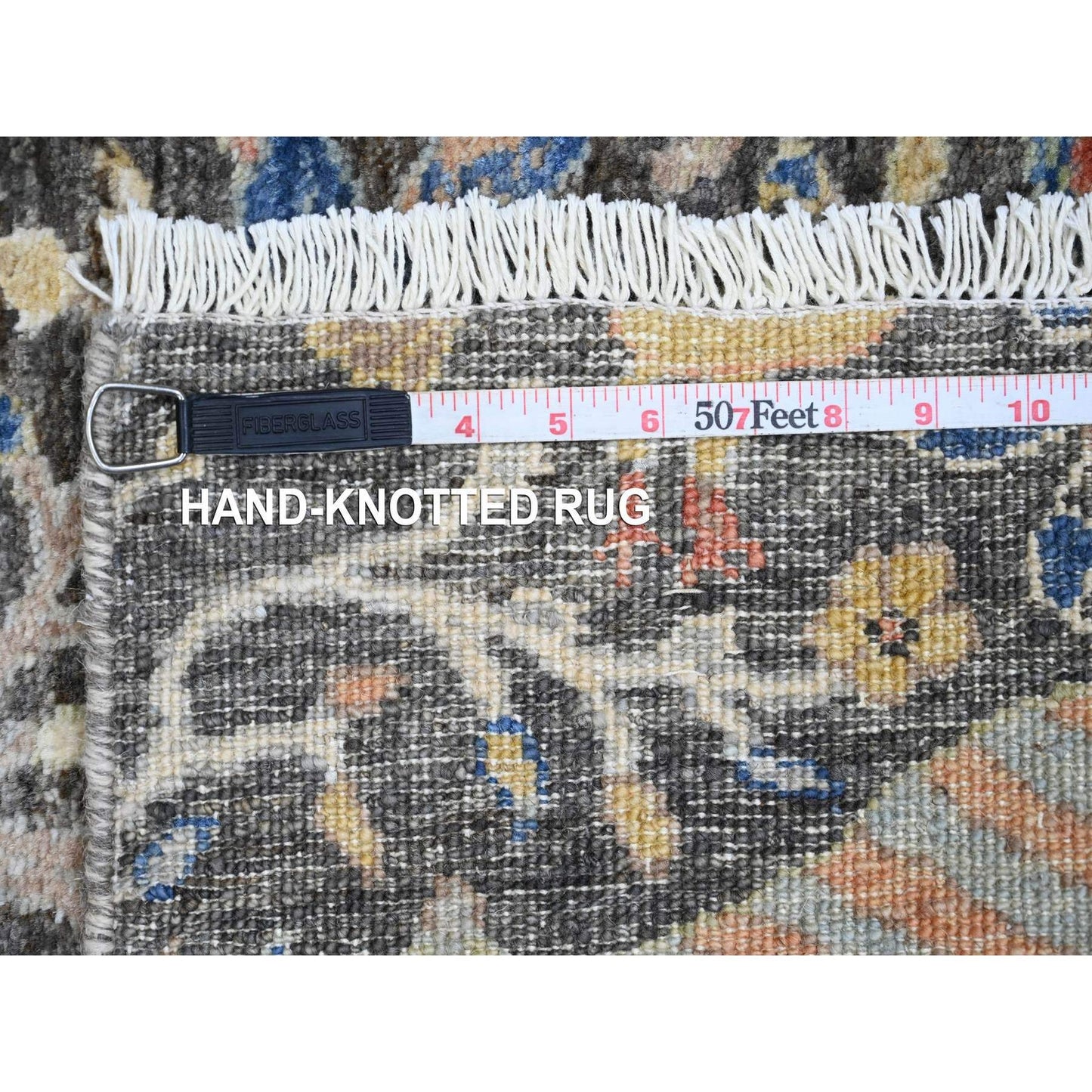 2'X6'2" Gray Hand Knotted Afghan Peshawar Birds Design Wool Runner Rug