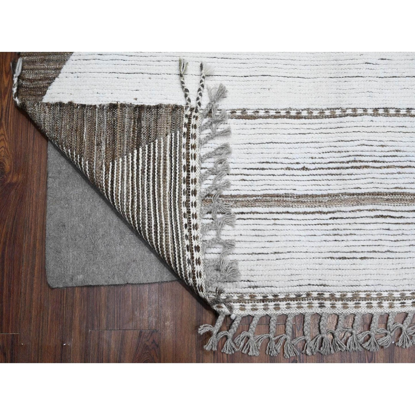 10'X14'5" Daisy White Hand Knotted Horizontal Line Pattern Moroccan Rug