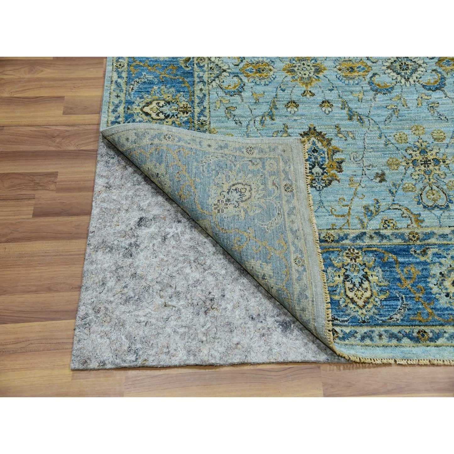 6'1"X9'3" Pale Blue Shah Abbas Flower Hand Knotted Wool Oriental Rug