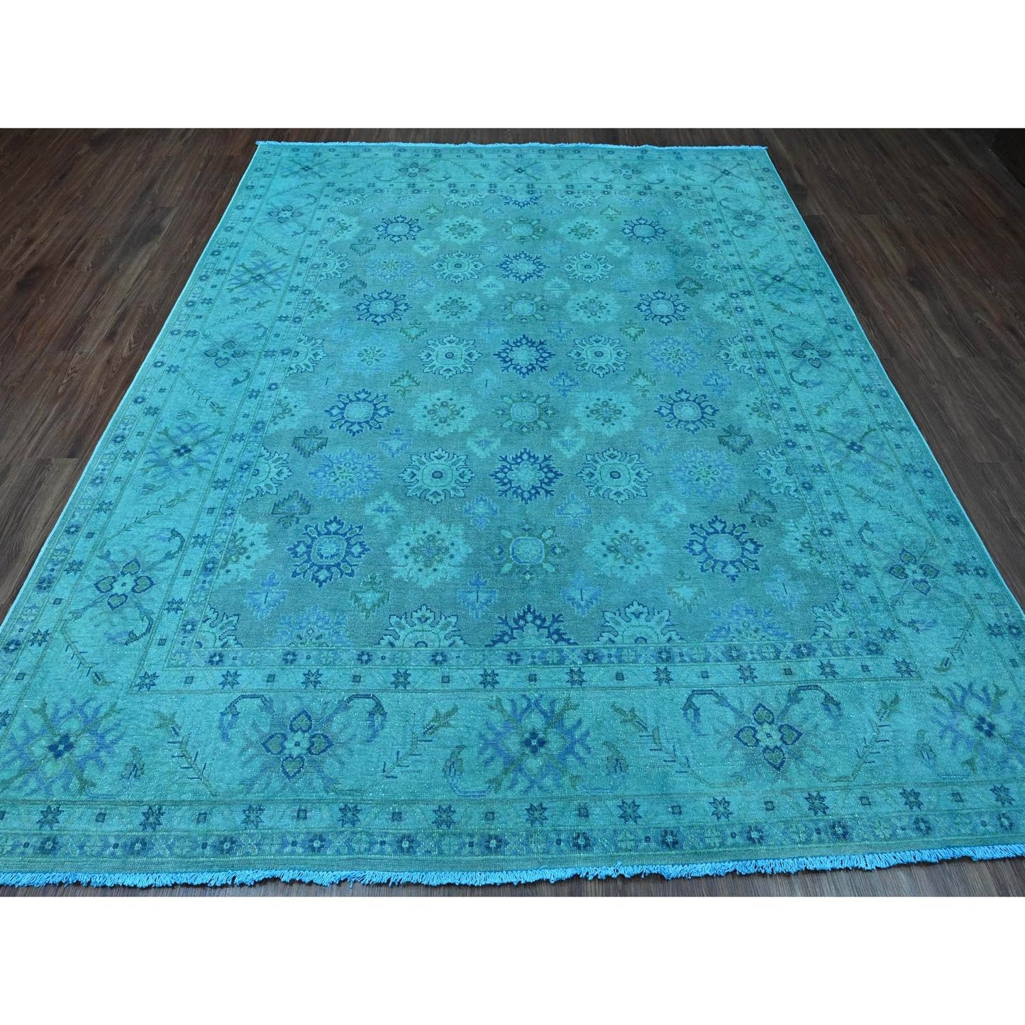 8'X9'8" Bayern Blue 100% Wool Overdyed Kazak Leaf Design Hand Knotted Rug