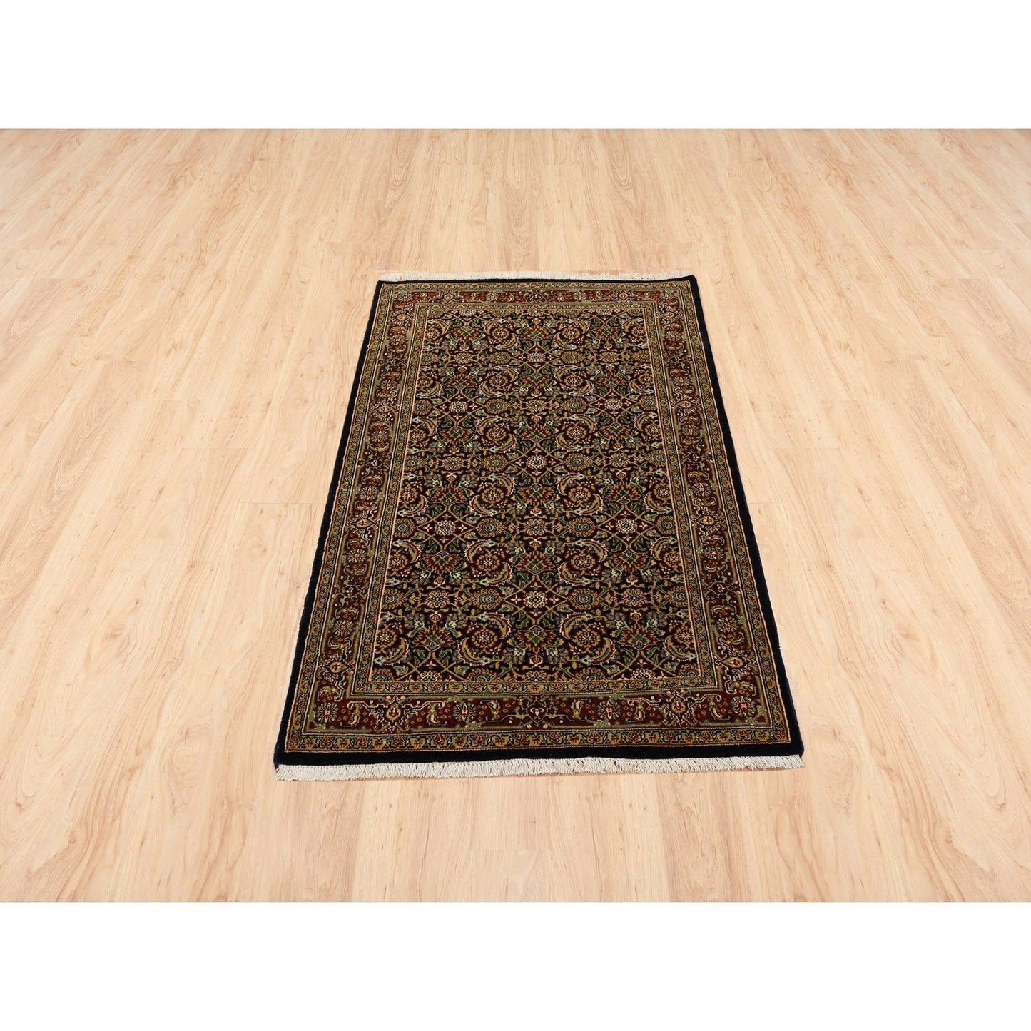 3'2"X5' Hand Knotted Herati New Zealand Wool 250 Kpsi Black Oriental Rug